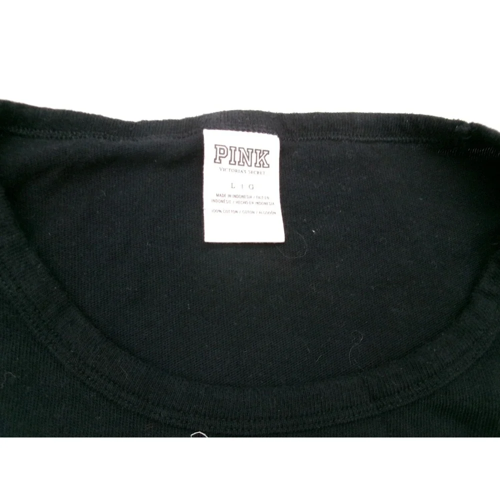 Victoria's Secret PINK Black White Colorblock Glitter Logo Long Sleeve Shirt L - Picture 5 of 15